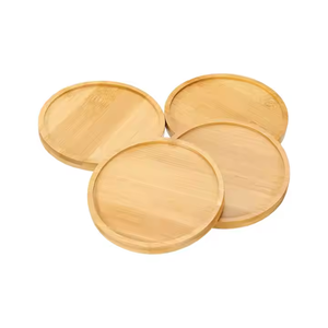 Sous-verres en bois de bambou naturel écologique avec logo gravé au laser Sous-verres en bois par l'artisanat du croissant - Product Image 2
