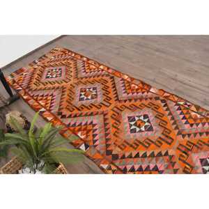 พรมวินเทจ ขนาด 3.3x10.3 ฟุต พรมตุรกี สีส้มน้ำตาลไล่เฉด พรมขนสัตว์ - Product Image 5