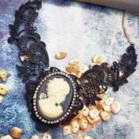 Collier Vintage pour fille, pendentif camée, cadre en filigrane métallique, zircon noir et anti-argent
