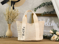 Sac fourre-tout en raphia tressé à la main, personnalisable avec nom imprimé, léger, idéal pour la plage estivale, cadeau pour demoiselle d'honneur, fête, vacances, shopping