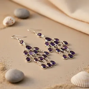 Boucles d'oreilles en argent 925 avec améthyste pour femmes, idée cadeau tendance - Product Image 3