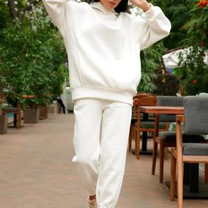 Jersey con capucha Suéter y pantalones Algodón sólido Sudaderas con capucha de manga larga Elástico Cintura alta Pantalones con cordón Conjunto informal de algodón - Product Image 5