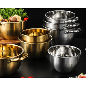 Cuenco japonés de acero inoxidable ultraduradero, cuenco de medición esencial de cocina versátil elegante con cuenco colador dorado SS - Product Image 4