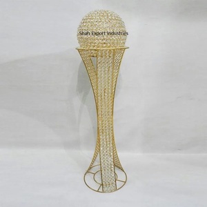 Centro de mesa de cristal decorativo para boda, Bola de trofeo en soporte, acabado dorado para Decoración de mesa de boda en casa - Product Image 1