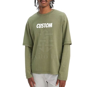 เสื้อยืดคอกลมผู้ชายปี 2024 แขนสองชั้น ผ้าฝ้าย ระบายอากาศ แห้งเร็ว ออกแบบเองได้ ขายส่ง - Product Image 1