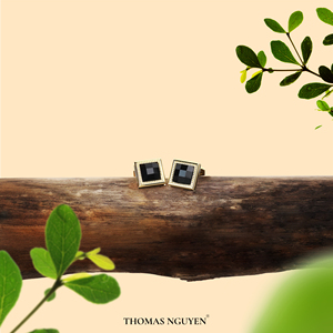 Boutons de manchette de luxe pour homme [Collection Tinh Vu] plaqués or 18 carats - Pierre précieuse météorite noire facettée Fengshui (MSDADEG006) - Vietnam - Product Image 4