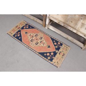 0.1x3.4 ft Vintage Rug, Turkish <b>Runner</b> Rug, Blue <b>Red</b> Southwestern Rug - Product Image 2