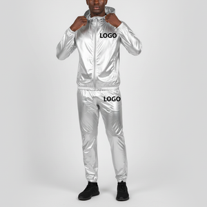 Ensemble de survêtement de sport respirant antibactérien en argent uni unisexe, vente chaude, entraînement de remise en forme, OEM, vestes zippées, pantalons, combinaison de sauna - Product Image 5