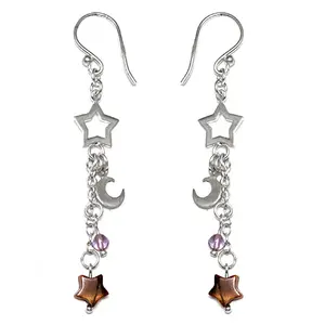Boucles d'oreilles pendantes en argent 925 pour femmes, pendentif céleste étoile et lune, bijoux religieux tendance pour les fêtes avec perle - Product Image 1