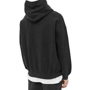 Sudadera con capucha recortada negra Vintage para hombre, diseño desgastado, ajuste de gran tamaño, hombro caído, 100% algodón, tejido de longitud larga para invierno - Product Image 2