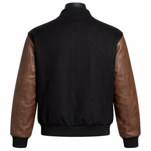 Chaqueta Bomber Estilo Universitario Más Vendida, Mezcla de Lana con Mangas de Cuero Sintético, Cierre de Cremallera, Ropa Exterior Informal de Moda Urbana - Product Image 2