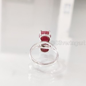 Bague pour femme en argent sterling 925 avec pierre brute de rubis naturel, pierre de naissance de juillet, style hippie, cadeau de Noël - Product Image 5