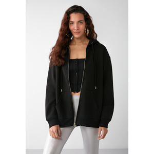Sudadera con Capucha y Bolsillo Canguro para Mujer, Marca GRIMELANGE, Modelo Alena, Básica, Oversize, de Algodón Orgánico, con Cierre - Product Image 3
