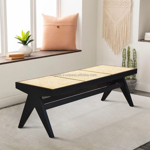 Contemporain 140x48x38cm Fabriqué à la main en teck rotin banc Design minimaliste décor à la maison pour appartement hôtel salon Durable - Product Image 4