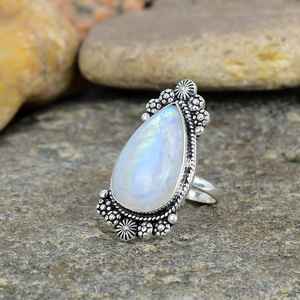 Anillo de Plata de Ley 925 Eternity Vermeil hecho a mano, diseño clásico único con ajuste de bisel de piedras preciosas de piedra lunar arcoíris Natural - Product Image 3