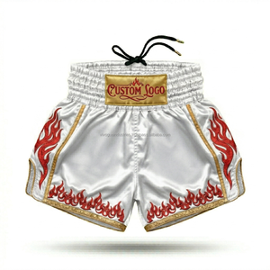 Pantalones Cortos de Muay Thai con Apliques Bordados en 3D Personalizados, Pantalones de Kickboxing de Lujo en Mezcla de Poliéster y Satén, Envío Rápido, Suministro al por Mayor - Product Image 3
