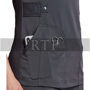 Uniformes hospitaliers unisexes écologiques, col en V, bouton pression, en tissu doux, pour soins infirmiers, ensembles de gommage médical pour femmes - Product Image 3