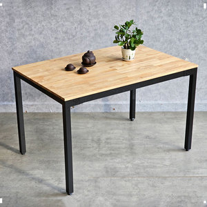 Mesa de Comedor Rectangular de 120x80cm de Madera de Caucho con Patas de Hierro, Requiere Ensamblaje, Material de Placa de Roca para Sala de Estar BA68173 - Product Image 2