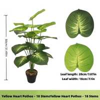 Plante Artificielle Pothos Cœur Jaune, 18 Tiges, Décoration Végétale Artificielle pour Maison, Bureau, Mariage