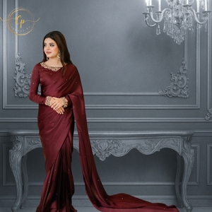 Tendances 2025 Cp présente un sari en soie vintage de couleur marron foncé, fait à la main, Anarkali, longueur au sol, pour les fêtes, les mariages, les remises de diplômes - Product Image 4