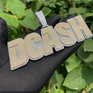 Pendentif en lettres personnalisé en argent sterling 925 plaqué or, entièrement serti de moissanite de coupe ronde brillante, bijoux hip-hop unisexe - Product Image 4