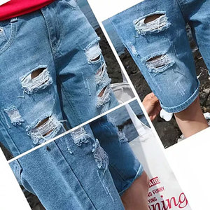 กางเกงยีนส์ขาดสำหรับผู้ชาย,กางเกงยีนส์ครึ่งสั้นสไตล์ใหม่ฤดูร้อนปี2022 - Product Image 5