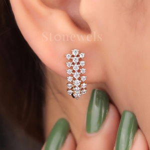 Diamond <b>Earrings</b> from India Moissanite Lab-Grown & Natural Diamond Luxury <b>Gold</b> Modern Hoop <b>Drop</b> <b>Earrings</b> Contemporary Design - Product Image 1