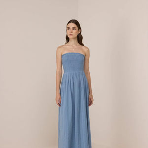 Blake MIDI ชุดเดรสผ้าทอเป็นมิตรกับสิ่งแวดล้อมดีไซน์ท่อนบนแบบหลวมๆไหลลื่นสีฟ้าอบอุ่นดูสง่างามเป็นธรรมชาติ - Product Image 1
