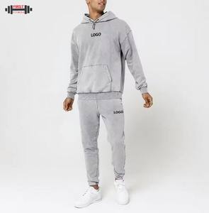 Último diseño de alta calidad de color sólido lavado ácido con capucha 100% algodón chándales ropa deportiva Jogging conjunto de dos piezas Casual para hombre - Product Image 5