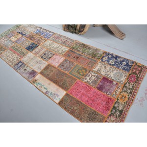 Classic 3.3 X 9.6ft Large Vintage Beige Wool Turkish Rug Handmade Abstract Patchwork Rectangle Latex Backing for Hallway Use - Product Image 4