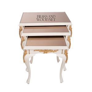 Classic <b>White</b> and Gold <b>Nesting</b> Service <b>Table</b> Set with Elegant Mirror Tops and Decorative Carved Details for Luxury Home Décor - Product Image 1