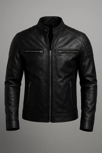 Hot Selling Mens High Street Cow <b>Skin</b> Leather <b>Jacket</b> with Stand Collar New Fashion Windproof Design - Product Image 2