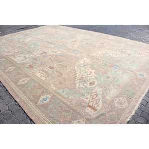 Vintage Turkish Rug 12.9x17.9 ft, <b>Brown</b> Check <b>Wool</b> Rug - Product Image 2