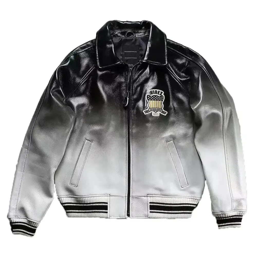 Men's French Lamb Leather Bomber Jacket Classic US Size Genuine Leather Coat