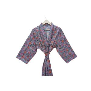Kimono lungo in cotone con stampa floreale a mano Kimono da donna leggero alla moda - Product Image 6