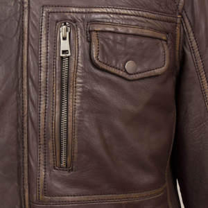Veste en cuir à col doublé en fourrure marron pour hommes, manteaux en cuir de motard avec logo personnalisé de grande taille à la mode - Product Image 6