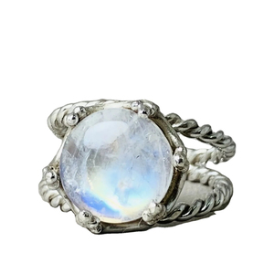 925 argent Sterling blanc arc-en-ciel pierre de lune anneau forme ronde pierres précieuses anneaux cadeau pour elle en gros bijoux fins - Product Image 1