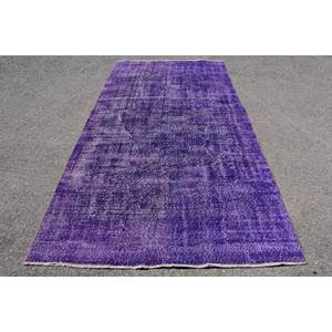 Tapis turc vintage moderne de 5.1x9.7 pieds, laine violette, patchwork fait à la main, pour grand rectangle d'entrée, support en latex. - Product Image 1