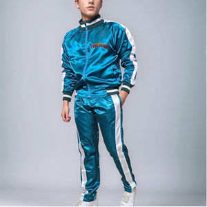 ชุดวอร์มผ้าไนลอนผ้าซาตินมีซิปและกางเกงสำหรับผู้ชายชุดใส่ลำลองสีบล็อกสีสำหรับฤดูหนาว - Product Image 1