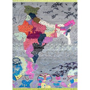Manchaha Large Area Hand Knotted Wool & Bamboo Silk <b>Rugs</b> Grey & Black 10mm <b>Thickness</b> Novelty Pattern for Home & Hallway-Les-1461 - Product Image 1