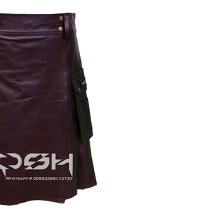 COSH KILTS Kilt en cuir bordeaux fait à la main pour hommes Gladiator Warrior Fournisseur de marque privée du Pakistan - Product Image 2