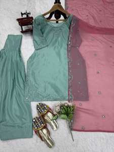 NOUVEAU TROIS PIÈCES TENDANCE PRÊT À PORTER PANTALON KURTA AVEC BLOUSE TUBE - Product Image 5