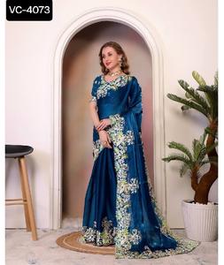 New Latest <b>Women</b> Wear Pure Jimmi Cho Silk with Coding Sequence Embroidery Work and Beautiful arc Cutting Border Work Saree - Product Image 1