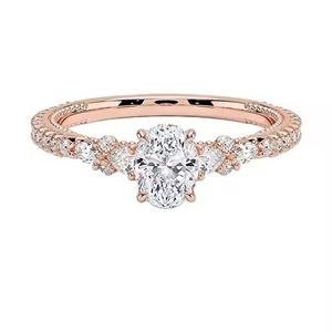 แหวนหมั้นเพชรเม็ดเดี่ยวทรงรีตัดเพชรทรงรีที่มีความหมาย10K แบบกำหนดเอง - Product Image 3