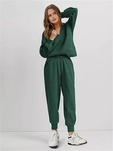 Conjunto de salón transpirable sólido de invierno para mujer, Tops y pantalones de manga larga, chándales, elegante, informal, cómodo, uso diario, - Product Image 3