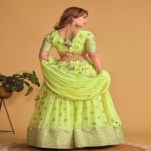 Último diseñador Georgette Zari Bordado Secuencia Trabajo Lehenga Choli Por FabZone - Product Image 3