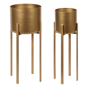 Maceta de metal antiguo de cobre de alta calidad hecha a mano con soporte dorado para decoración de jardín y sala de estar - Product Image 2