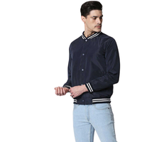 Blousons universitaires en satin personnalisés OEM pour hommes, légers, style baseball, fermeture éclair, col montant, détails rayés, 100 % laine