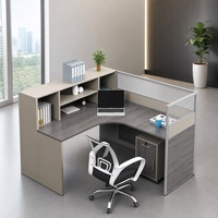 Poste de travail modulaire en L moderne et contemporain, durable, en bois, pour 2, 4 ou 6 personnes, avec cloison et rangement