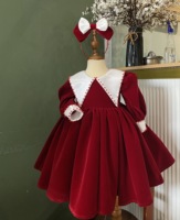 Robe de princesse en velours blanc pour filles, col pointu, longueur mollet, coupe trapèze, choix privilégié, OEM ODM du Vietnam